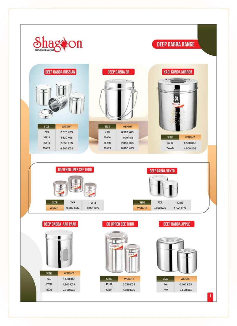 Shagoon Stainless Steel Range of Products