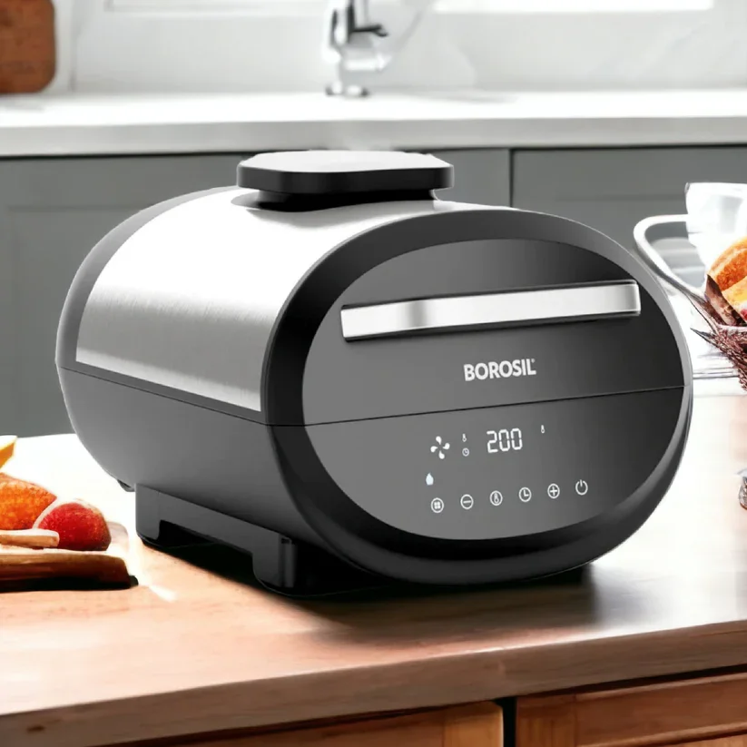 Luxury modern kitchen countertop featuring the Borosil air fryer