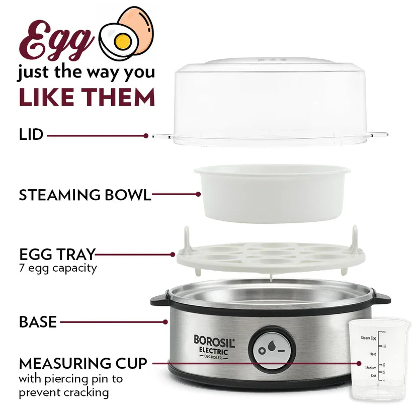 Open view showing 7-egg capacity tray and heating plates