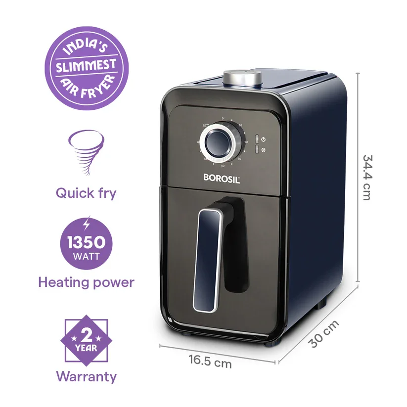 Front view of the ultra-slim Borosil 3.6L Air Fryer