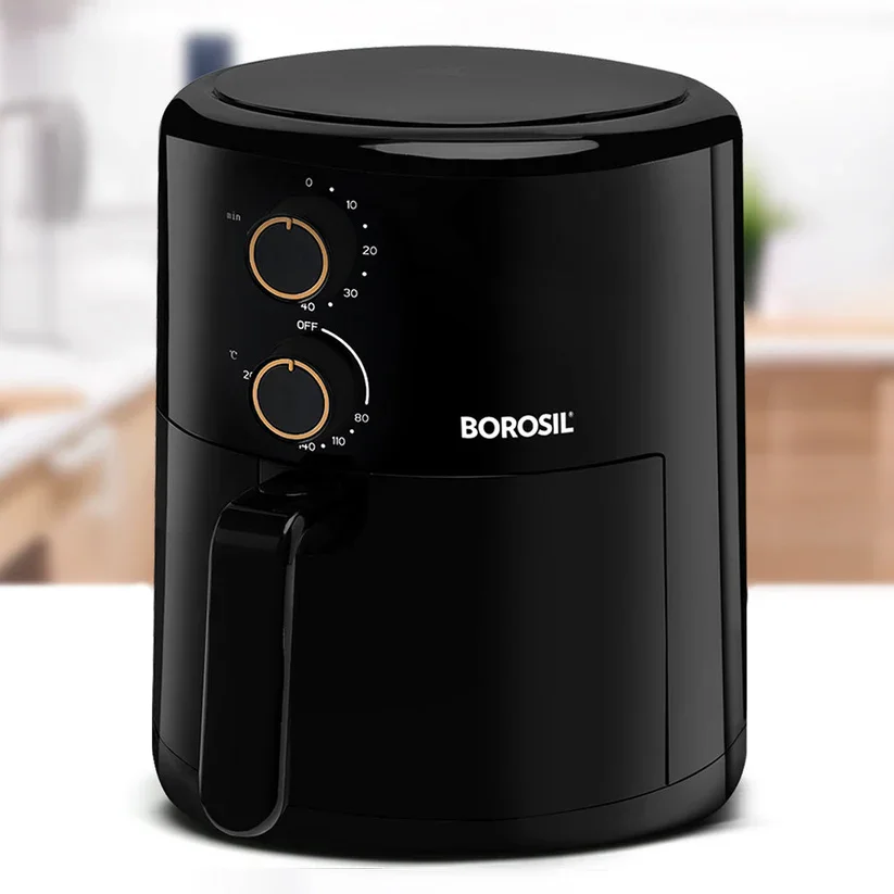 Borosil air fryer styled gracefully on a modern minimalist kitchen countertop