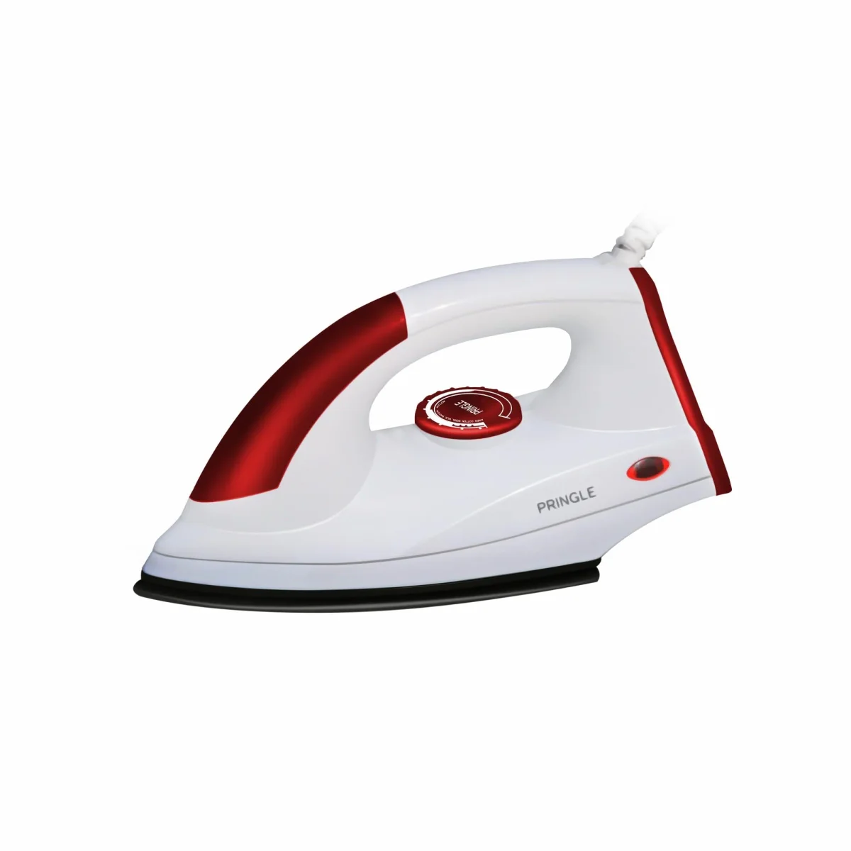 Sleek Pringle 1000W lightweight dry iron in a vibrant red finish