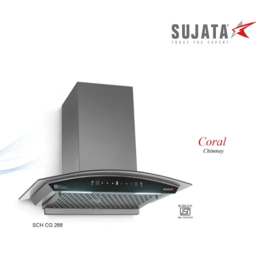 Front profile of Sujata Coral 75cm auto-clean kitchen chimney