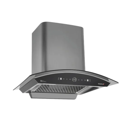 Sujata Ruby 60cm filterless chimney front hero view in black