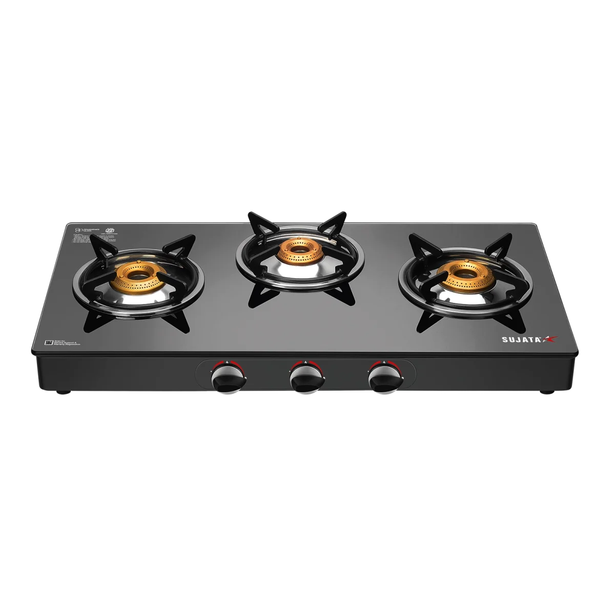 Sujata standard 3-burner glass cooktop with auto ignition hero view