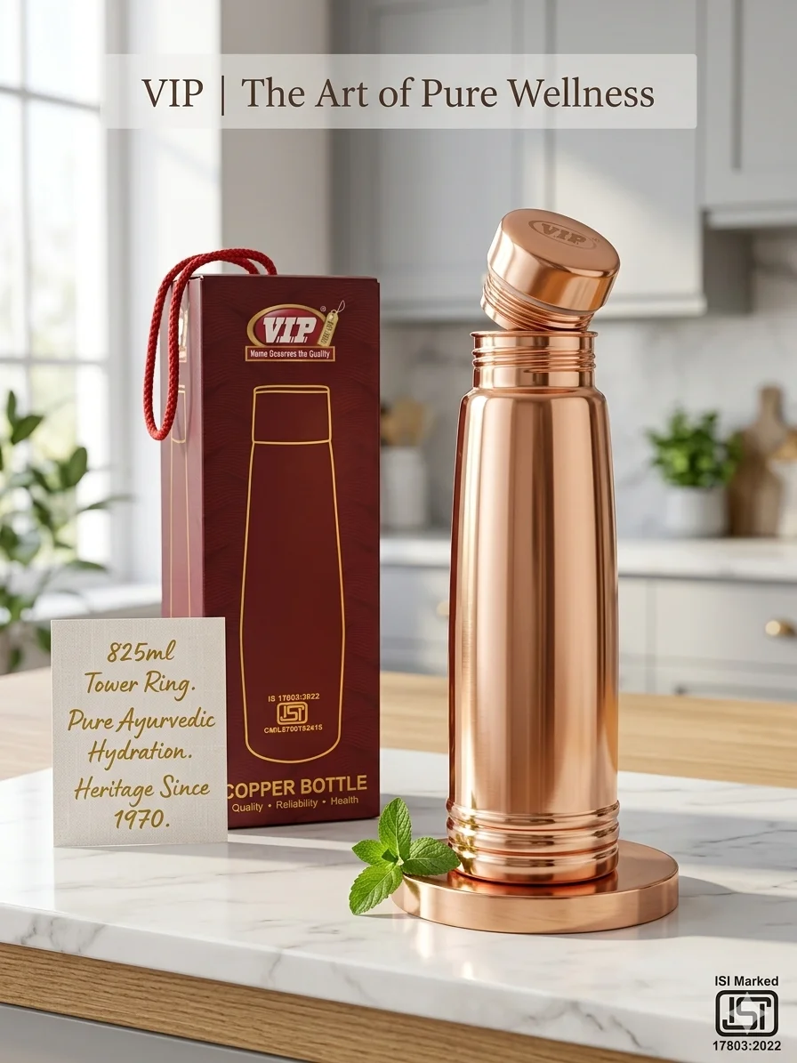 Detail view of the open pure copper water bottle and threaded cap